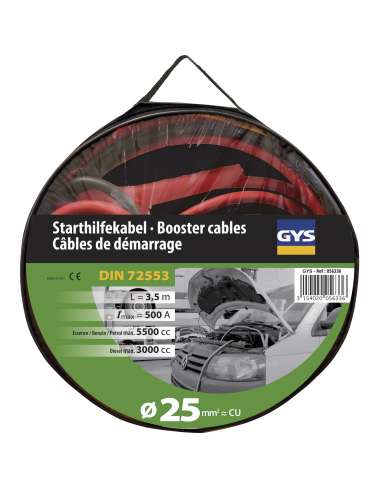 Cables de Arranque GYS 500A (3.5L/5.5L) - 2x3,5m - Ø25mm² Pinzas aisladas