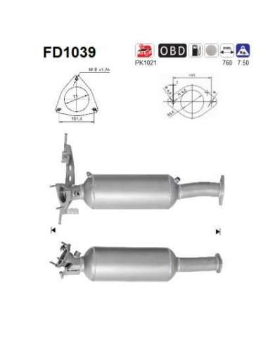Filtro hollín/partículas, sistema escape As FD1039 - S80 2.4TDI DPF 2401 cc 120 K
