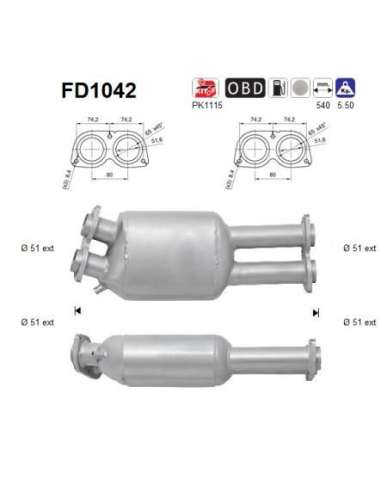 Filtro hollín/partículas, sistema escape As FD1042 - AS BMW 535TD
