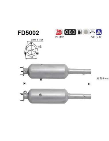 Filtro hollín/partículas, sistema escape As FD5002 - AS DPF FIAT DOBLO 1.9TD MJTD