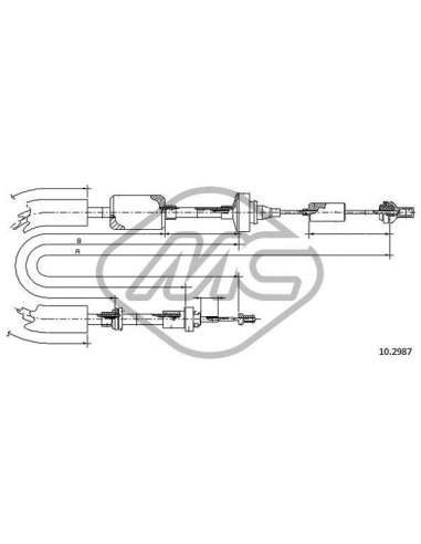 Cable de accionamiento, accionamiento del embrague Metalcauch 82929 - MC CABLE ENBR. R 21 TURBO DS