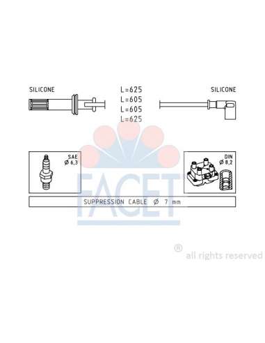 Juego de cables de encendido Facet 4.8456 - JUEGO DE CABLES DE ENCENDIDO Made in Italy - OE Equivalent
