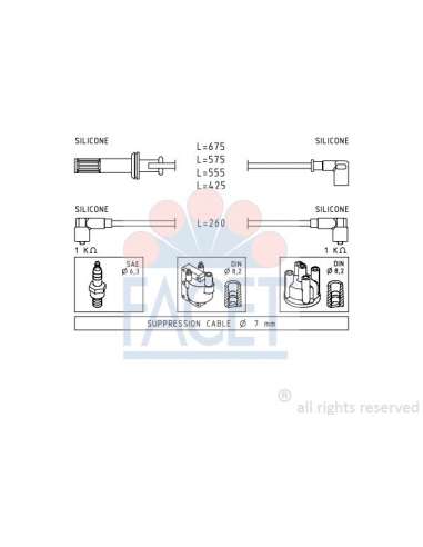 Juego de cables de encendido Facet 4.8650 - JUEGO DE CABLES DE ENCENDIDO Made in Italy - OE Equivalent