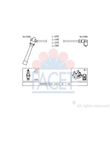 Juego de cables de encendido Facet 4.9505 - JUEGO DE CABLES DE ENCENDIDO Made in Italy - OE Equivalent