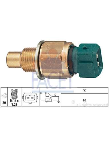 Sensor, temperatura del refrigerante Facet 7.3560 - TERMO.CON INTERRUP.LUZ TESTIGO TEMP .AGUA Made in Italy - OE Equivalent