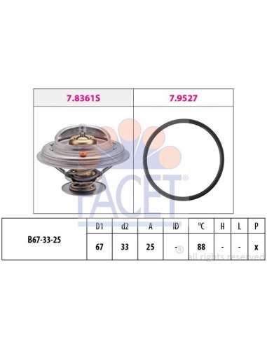 Termostato, recirculación gases de escape Facet 7.8361 - TERMOSTATO CON JUNTA Made in Italy - OE Equivalent