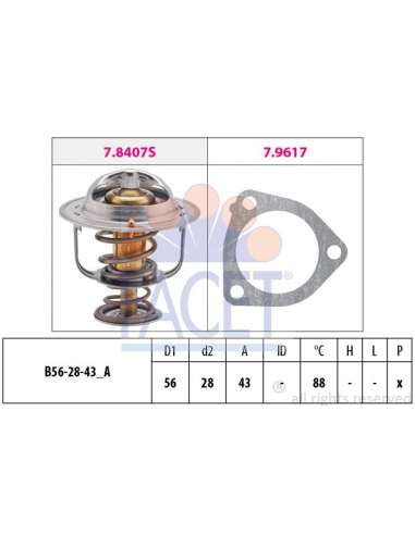 Termostato, recirculación gases de escape Facet 7.8407 - TERMOSTATO CON JUNTA Made in Italy - OE Equivalent