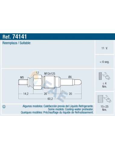 Bujía calentamiento, calentador eléctrico Fae 74141 - FAE CALENTADOR TERMOPLUS