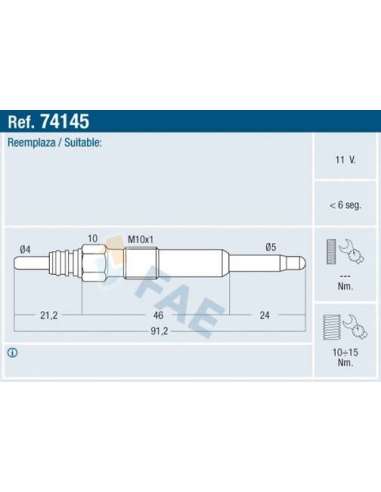 Bujía de precalentamiento Fae 74145 - FAE CALENTADOR TERMOPLUS