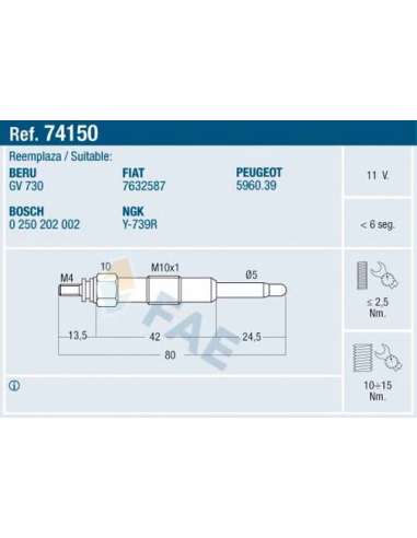 Bujía de precalentamiento Fae 74150 - FAE CALENTADOR TERMOPLUS