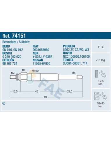 Bujía de precalentamiento Fae 74151 - FAE CALENTADOR TERMOPLUS