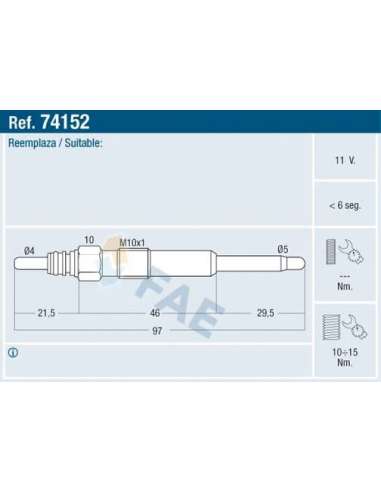 Bujía de precalentamiento Fae 74152 - FAE CALENTADOR TERMOPLUS