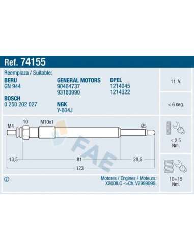 Bujía de precalentamiento Fae 74155 - FAE CALENTADOR TERMOPLUS