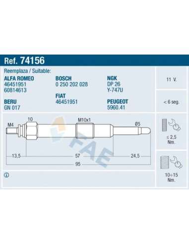 Bujía de precalentamiento Fae 74156 - FAE CALENTADOR TERMOPLUS