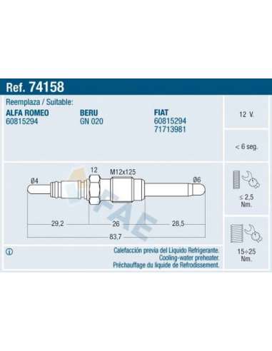 Bujía calentamiento, calentador eléctrico Fae 74158 - FAE CALENTADOR TERMOPLUS