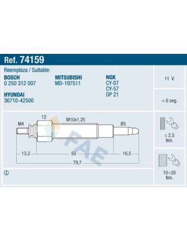 Bujía de precalentamiento Fae 74159 - FAE CALENTADOR TERMOPLUS