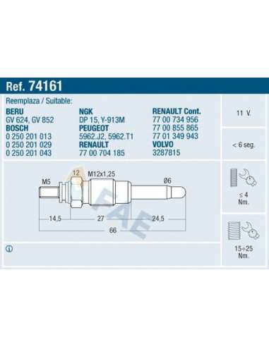 Bujía de precalentamiento Fae 74161 - FAE CALENTADOR TERMOPLUS