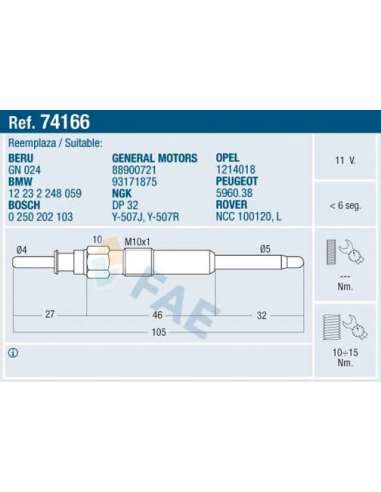 Bujía de precalentamiento Fae 74166 - FAE CALENTADOR TERMOPLUS