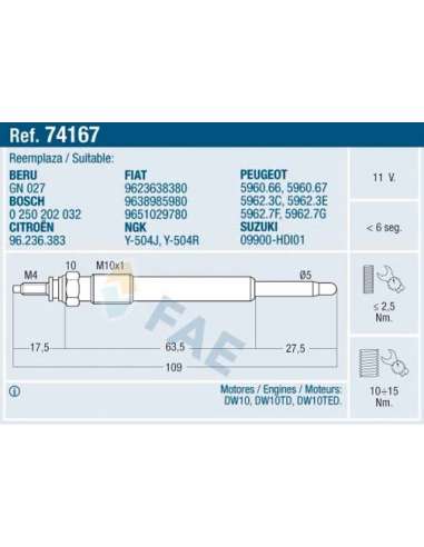 Bujía de precalentamiento Fae 74167 - FAE CALENTADOR TERMOPLUS