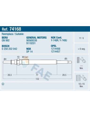 Bujía de precalentamiento Fae 74168 - FAE CALENTADOR TERMOPLUS