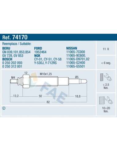 Bujía de precalentamiento Fae 74170 - FAE CALENTADOR TERMOPLUS