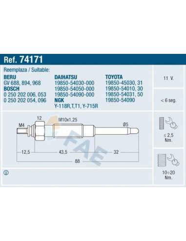 Bujía de precalentamiento Fae 74171 - FAE CALENTADOR TERMOPLUS