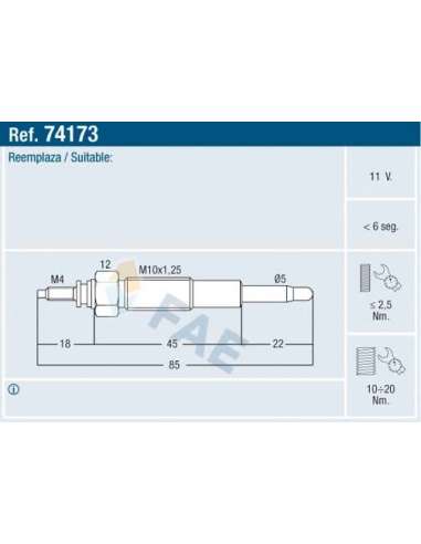 Bujía de precalentamiento Fae 74173 - FAE CALENTADOR TERMOPLUS