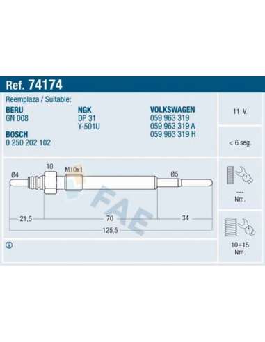 Bujía de precalentamiento Fae 74174 - FAE CALENTADOR TERMOPLUS