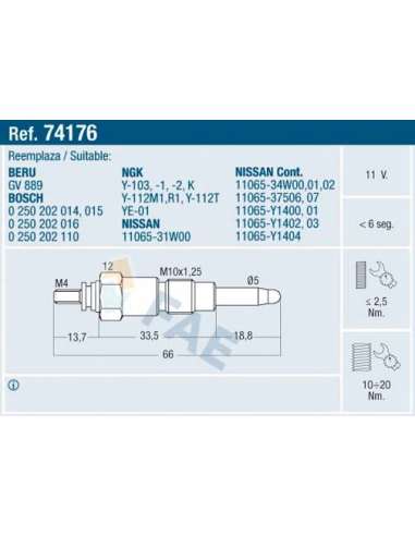 Bujía de precalentamiento Fae 74176 - FAE CALENTADOR TERMOPLUS