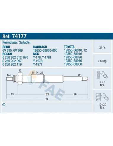 Bujía de precalentamiento Fae 74177 - FAE CALENTADOR TERMOPLUS