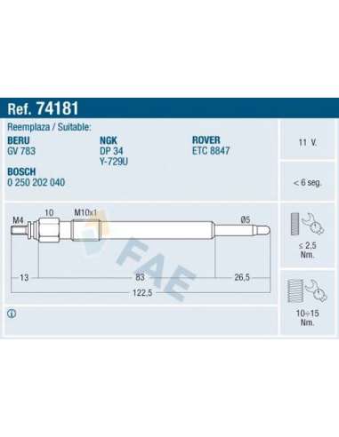 Bujía de precalentamiento Fae 74181 - FAE CALENTADOR TERMOPLUS