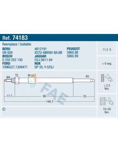 Bujía de precalentamiento Fae 74183 - FAE CALENTADOR TERMOPLUS