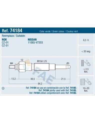 Bujía de precalentamiento Fae 74184 - FAE CALENTADOR TERMOPLUS