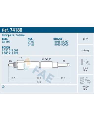 Bujía de precalentamiento Fae 74186 - FAE CALENTADOR TERMOPLUS