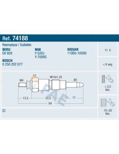 Bujía de precalentamiento Fae 74188 - FAE CALENTADOR TERMOPLUS