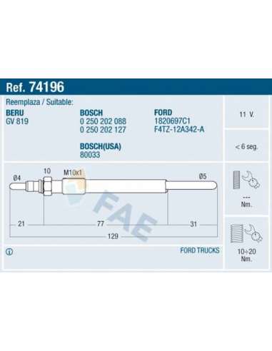 Bujía de precalentamiento Fae 74196 - FAE CALENTADOR TERMOPLUS