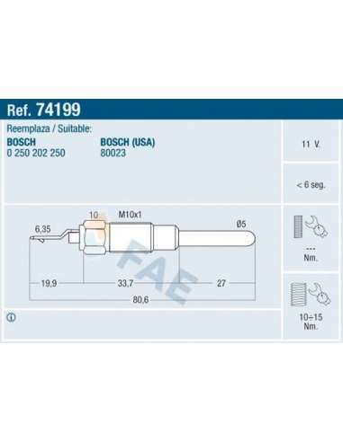 Bujía de precalentamiento Fae 74199 - FAE CALENTADOR TERMOPLUS