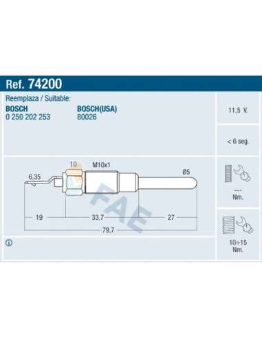 Bujía de precalentamiento Fae 74200 - FAE CALENTADOR TERMOPLUS