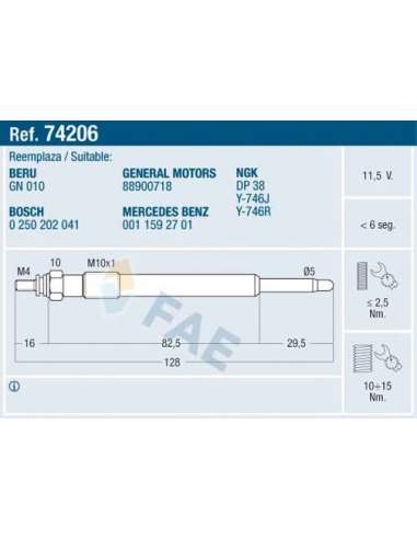 Bujía de precalentamiento Fae 74206 - FAE CALENTADOR TERMOPLUS