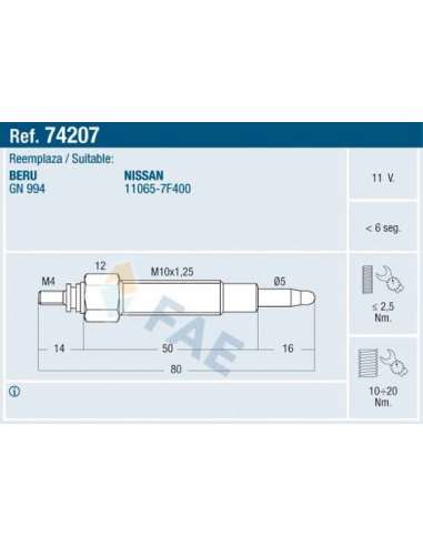 Bujía de precalentamiento Fae 74207 - FAE CALENTADOR TERMOPLUS