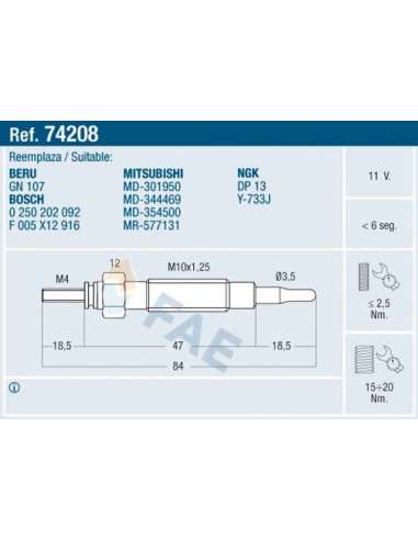 Bujía de precalentamiento Fae 74208 - FAE CALENTADOR TERMOPLUS