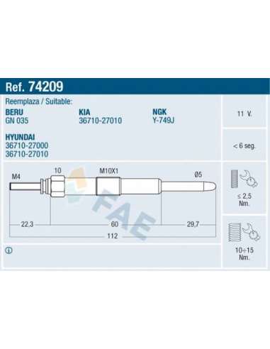 Bujía de precalentamiento Fae 74209 - FAE CALENTADOR TERMOPLUS