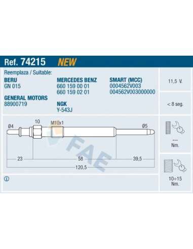 Bujía de precalentamiento Fae 74215 - FAE CALENTADOR TERMOPLUS