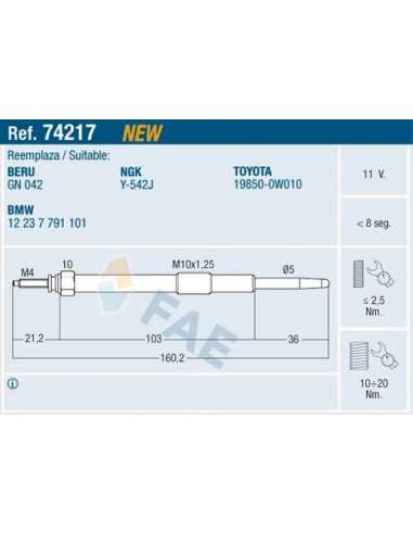 Bujía de precalentamiento Fae 74217 - FAE CALENTADOR TERMOPLUS