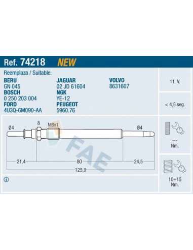 Bujía de precalentamiento Fae 74218 - FAE CALENTADOR TERMOPLUS