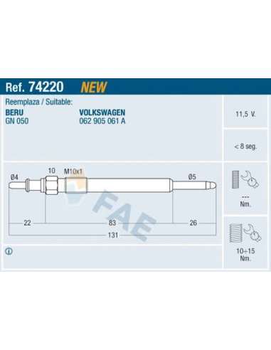 Bujía de precalentamiento Fae 74220 - FAE CALENTADOR TERMOPLUS