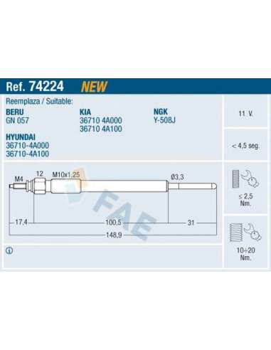 Bujía de precalentamiento Fae 74224 - FAE CALENTADOR TERMOPLUS