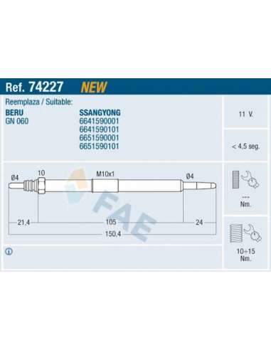 Bujía de precalentamiento Fae 74227 - FAE CALENTADOR TERMOPLUS