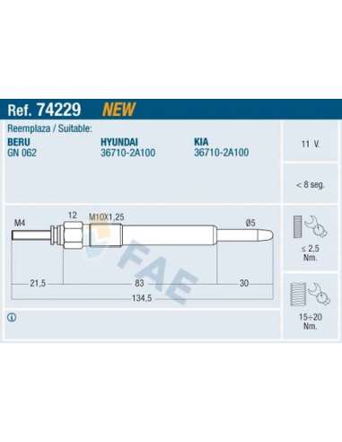 Bujía de precalentamiento Fae 74229 - FAE CALENTADOR TERMOPLUS