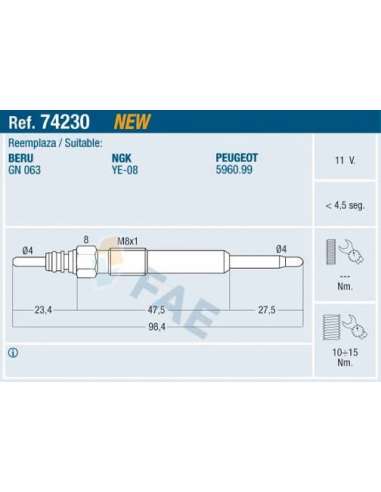 Bujía de precalentamiento Fae 74230 - FAE CALENTADOR TERMOPLUS